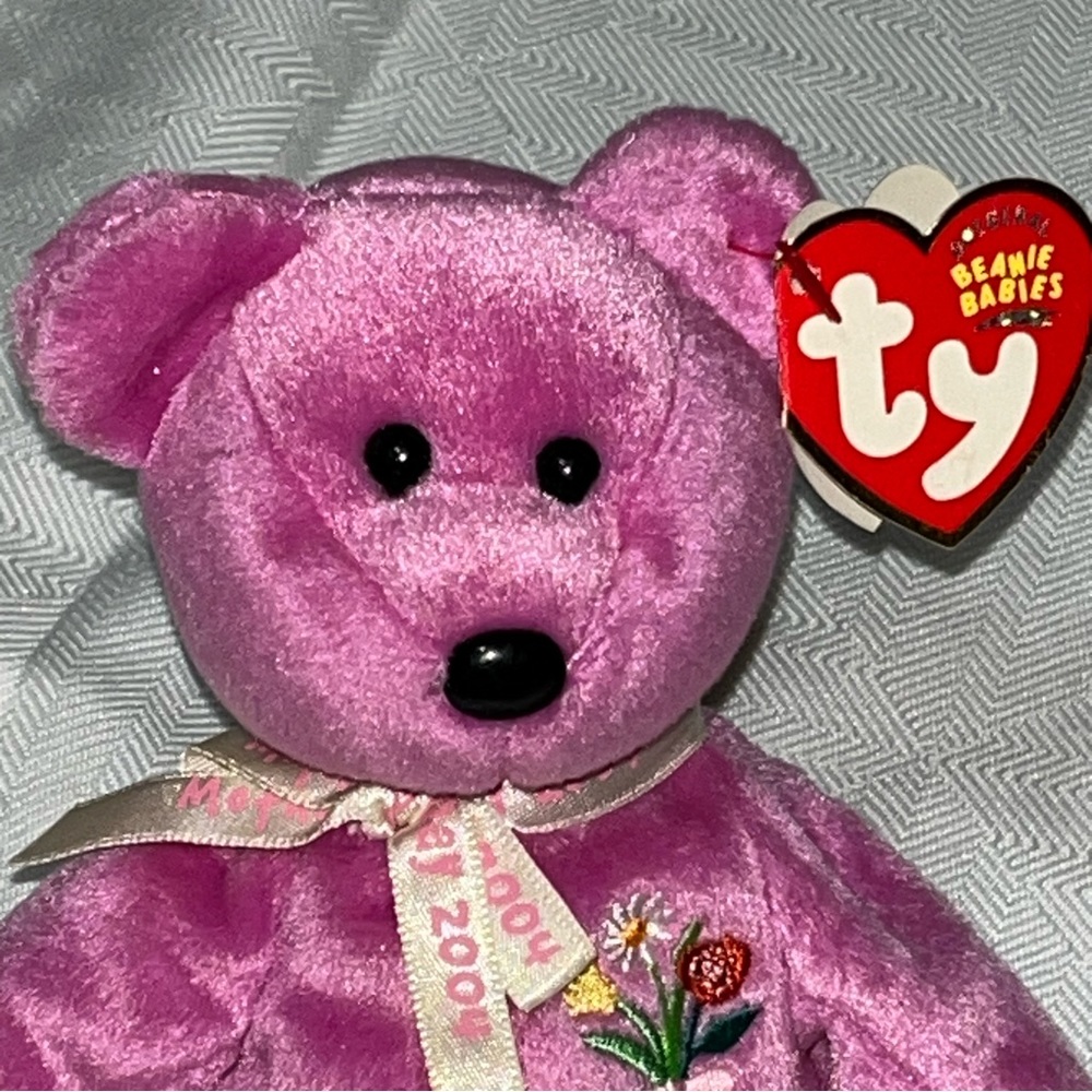 Ty Beanie Baby‎ Mother 2004 Pink Bear With Embroidered Flowers